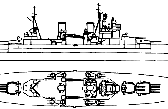 Combat ship HMS King George V [Battleship] - drawings, dimensions, figures